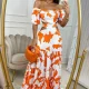 Plus Size Printed Short Sleeve Tie Up Maxi Dress GHMF-8157