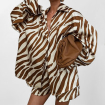 Plus Size Casual Printed Shirt Two Piece Shorts Set GHMF-29251
