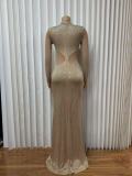 Mesh Hot Drill Long Sleeve Maxi Dress GMYU-8437
