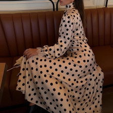 Plus Size Polka Dot Printed V Neck Maxi Dress GHMF-30539