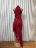 Embroidered Flower Irregular Maxi Dress GADE-11553