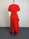 Solid Color Short Sleeve Irregular Maxi Dress GCNE-75858