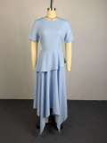 Solid Color Short Sleeve Irregular Maxi Dress GCNE-75858