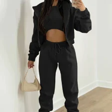 Plus Size Solid Color Sport Sweatshirt+Vest+Pants 3 Piece Set GHMF-8864