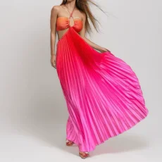 Plus Size Hollow Out Gradient Halterneck Maxi Dress GHMF-29040
