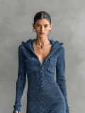 Long Sleeve Hooded Knits Maxi Dress GMYS-XY6037