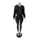Zipper Hooded Solid Color Coat Two Piece Pants Set GFCF-1605