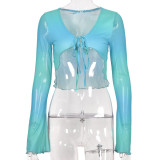 Contrast Color Mesh Tie Up Tops GNZD-XF5342