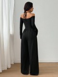 V Neck Halterneck Tiie Up Jumpsuit GMYS-JQ69096