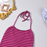 Stripe Backless Halterneck Two Piece Shorts Set GNZD-32802SBY