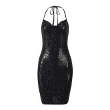 Sexy Sequin Backless Halterneck Bodycon Dress GNZD-60468DBZ