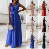 Tie Up V Neck Sleeveless Maxi Dress GMYS-LWZ0175