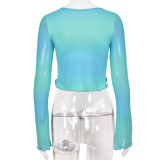 Contrast Color Mesh Tie Up Tops GNZD-XF5342