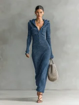 Long Sleeve Hooded Knits Maxi Dress GMYS-XY6037