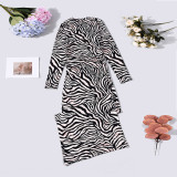 Zebra Stripe Long Sleeve Split Maxi Dress GNZD-60379DBZ