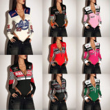Plus Size Printed Long Sleeve Zipper Bodysuit GLXY-26-3156