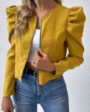 Plus Size Solid Color Puff Sleeve Coat GLXY-24-4818