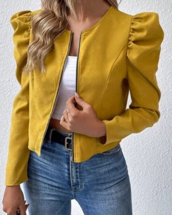 Plus Size Solid Color Puff Sleeve Coat GLXY-24-4818