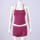 Stripe Backless Halterneck Two Piece Shorts Set GNZD-32802SBY