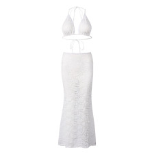 Lace Tie Up Vest Long Skirt Two Piece Set GNZD-60450SBZ