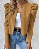 Plus Size Solid Color Puff Sleeve Coat GLXY-24-4818