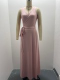 Tie Up V Neck Sleeveless Maxi Dress GMYS-LWZ0175