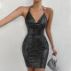 Sexy Sequin Backless Halterneck Bodycon Dress GNZD-60468DBZ
