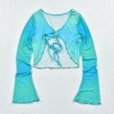 Contrast Color Mesh Tie Up Tops GNZD-XF5342