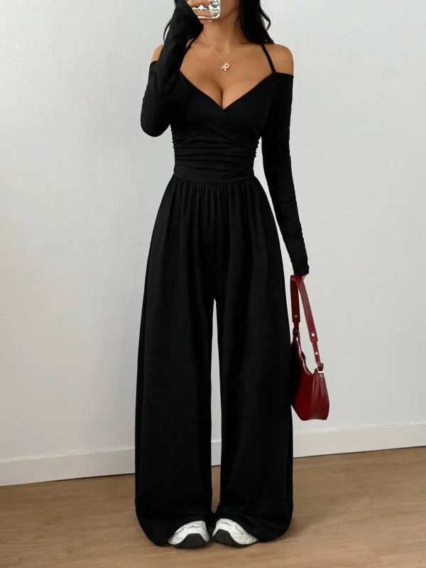 V Neck Halterneck Tiie Up Jumpsuit GMYS-JQ69096