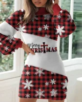 Christmas Slim Lantern Sleeve Mini Dress GLXY-0826