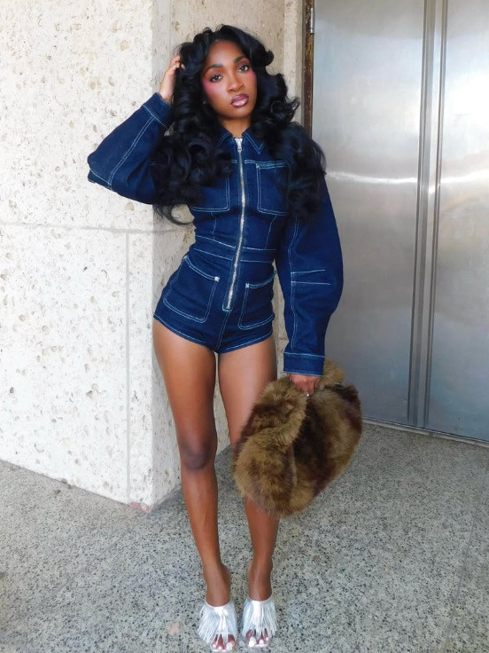 Fashion Denim Zipper Long Sleeve Romper GTGE-MH1060