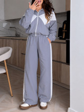 Color Block Sports Zipper Coat 2 Piece Pants Set HNIF-SR015