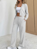 Solid Color Knits Cardigan Two Piece Pants Set HNIF-HL007