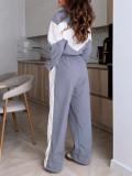 Color Block Sports Zipper Coat 2 Piece Pants Set HNIF-SR015