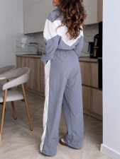 Color Block Sports Zipper Coat 2 Piece Pants Set HNIF-SR015