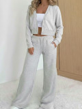 Solid Color Knits Cardigan Two Piece Pants Set HNIF-HL007