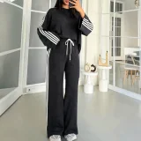 Long Sleeve Color Block Wide Leg Two Piece Pants Set HNIF-SR019