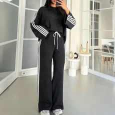 Long Sleeve Color Block Wide Leg Two Piece Pants Set HNIF-SR019
