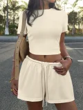 Solid Color Short Sleeve Tep Two Piece Short Set GMYS-JQ69088