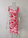 Printed V Neck Ruffles Sling Mini Dress GMYS-LWZ0071