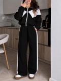 Color Block Sports Zipper Coat 2 Piece Pants Set HNIF-SR015