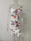 Printed V Neck Ruffles Sling Mini Dress GMYS-LWZ0071