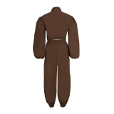 Long Sleeve Hooded Short Jackets Two Piece Pants Set AIL-371