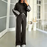 Long Sleeve Color Block Wide Leg Two Piece Pants Set HNIF-SR019