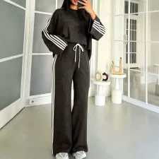 Long Sleeve Color Block Wide Leg Two Piece Pants Set HNIF-SR019