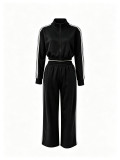 Lapel Zipper Long Sleeve Two Piece Pants Set HNIF-SR018