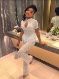 Lace Hollow Out Short Sleeve Jumpsuit GTGE-MH1059