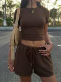 Solid Color Short Sleeve Tep Two Piece Short Set GMYS-JQ69088