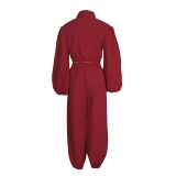 Long Sleeve Hooded Short Jackets Two Piece Pants Set AIL-371