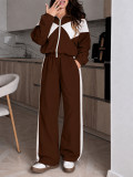 Color Block Sports Zipper Coat 2 Piece Pants Set HNIF-SR015